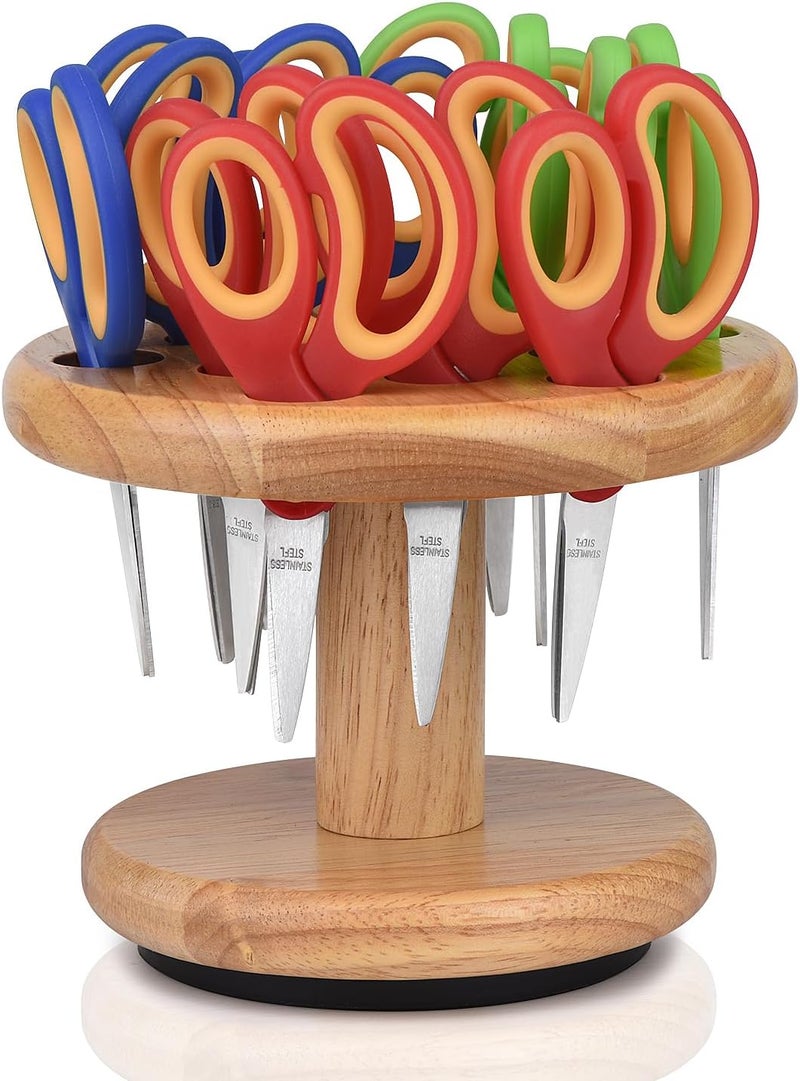 Eleckey Kids Scissors for Classroom School Kids Student with Rack(Classroom Teacher Bulk Pack with Wood Holder) (12) - Image 1
